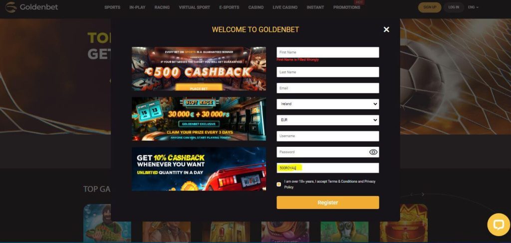 Golenbet Promo code